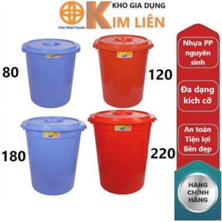  Thùng tròn có nắp nhựa VIỆT NHẬT - 80 120 180 220 - Đựng gạo nước đồ chơi bé - 5368+80+5+7 