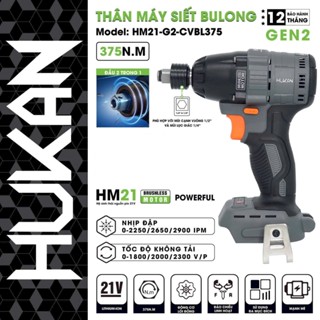 Thân Máy siết bulong pin HUKAN HM21-G2-CVBL375 Lực Siết 375N.m Đầu 2 Trong 1 Chân Pin Phổ Thông