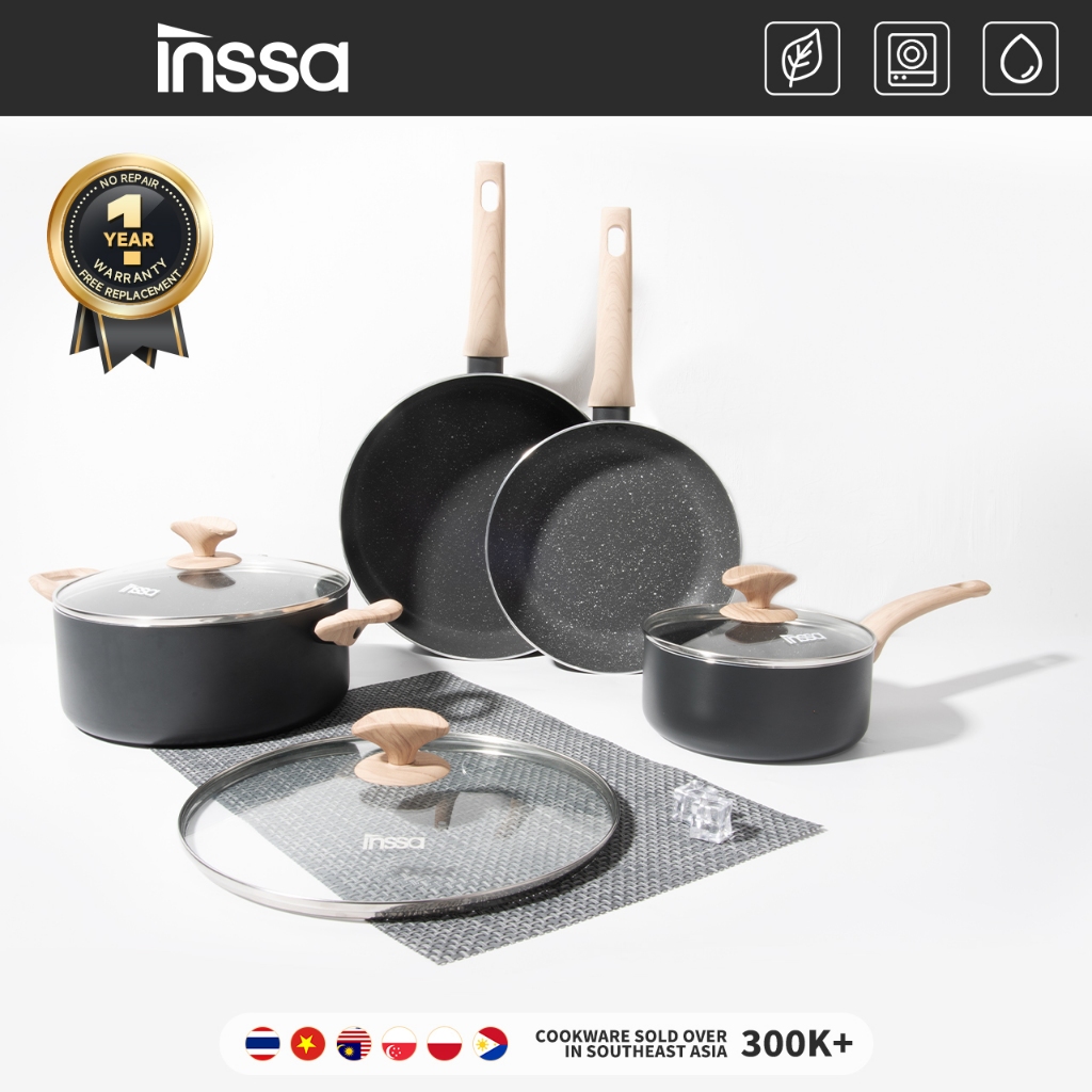 Bộ nồi INSSA, bộ nồi chống dính 4 món chính hãng cao cấp, thích hợp cho bếp từ GUOJ016-19