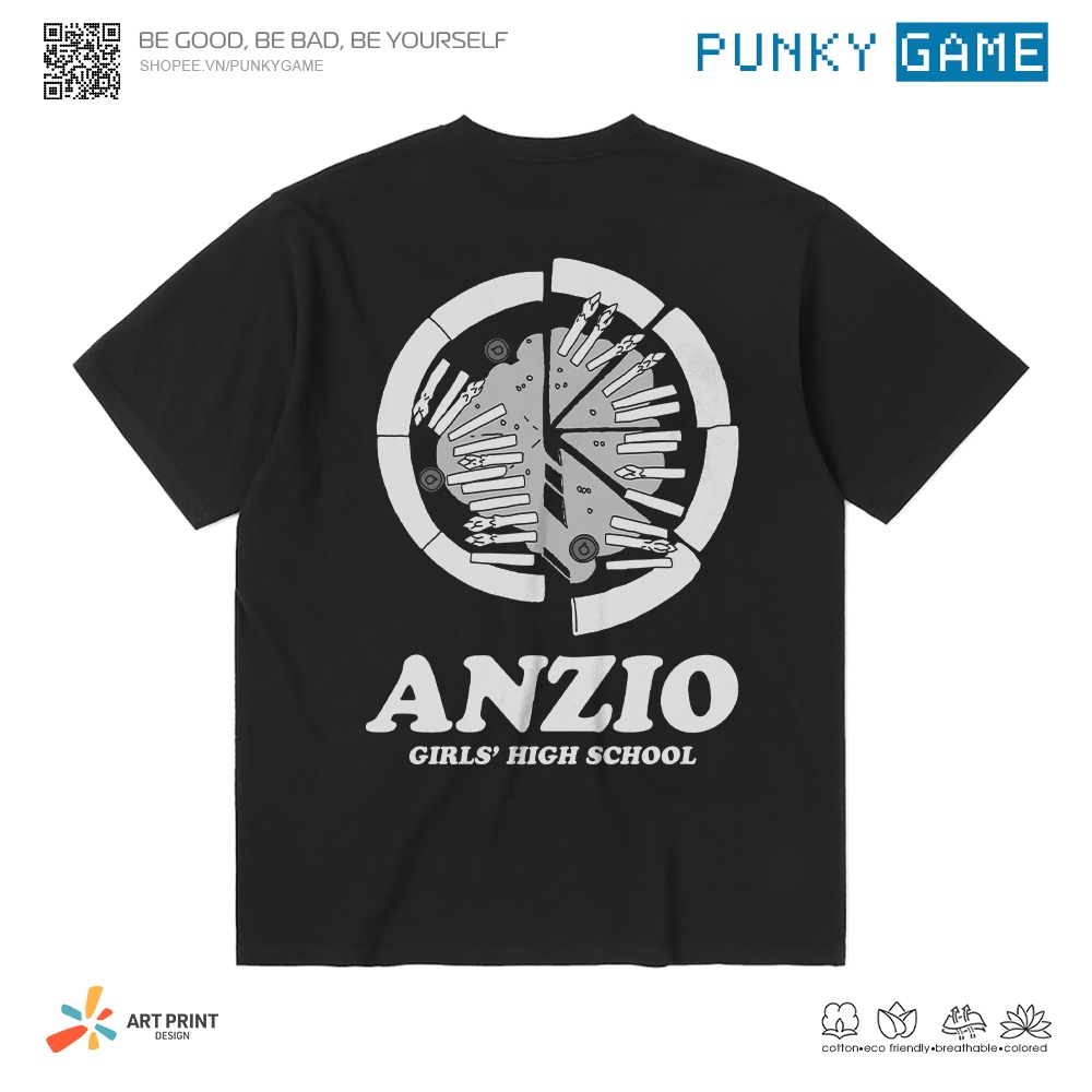 Áo thun Unisex Girls Und Panzer ANZIO High School Cotton 100% ngắn tay