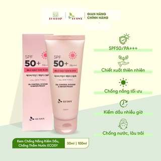  Kem chống nắng Kiềm Dầu và Chống Thấm Nước Ecosy Mild Daily spf 50+ pa+++ 