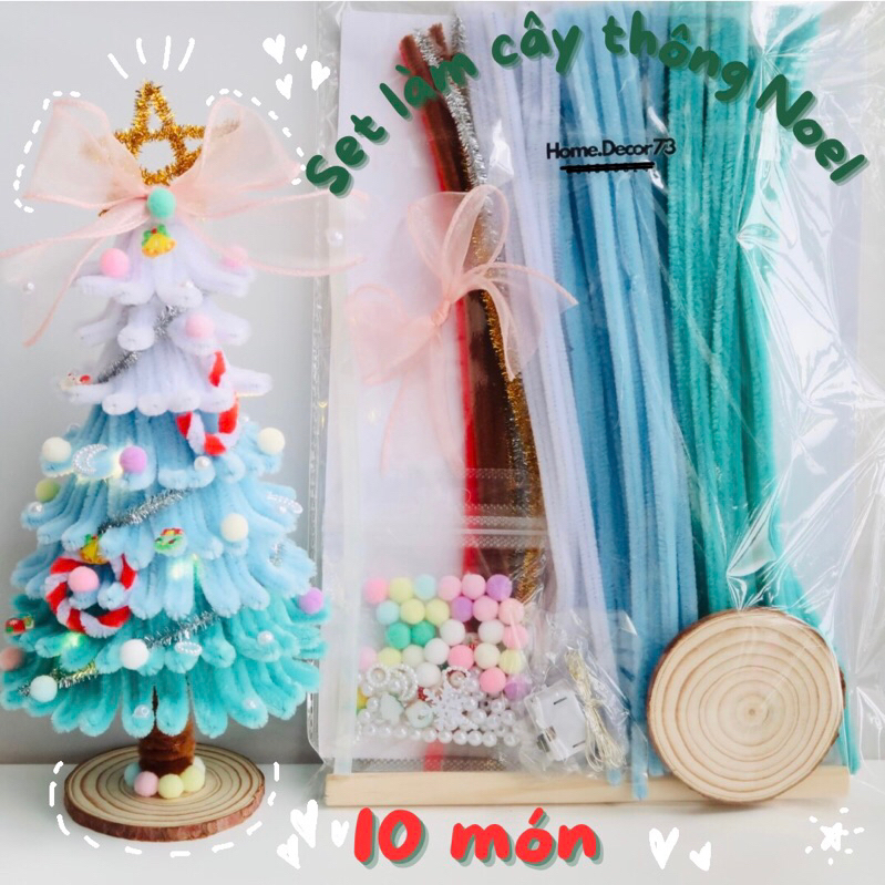 Set nguyên liệu tự làm cây thông Noel bằng kẽm nhung-đủ phụ kiện 10 món kèm giấy hướng dẫn