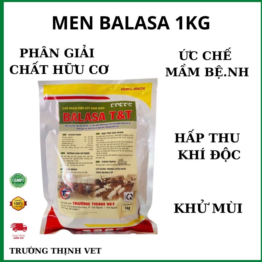 Men rắc chuồng baa la sa 1kg khử mùi hôi, hấp thu khí độc chăn nuôi