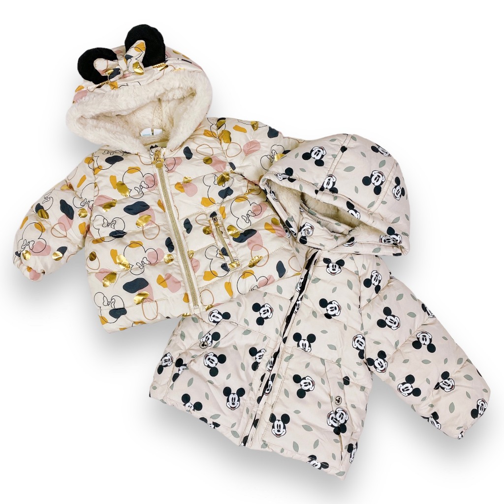 Áo khoác phao lót lông Mickey dễ thương Disney cho bé trai bé gái 3-36M