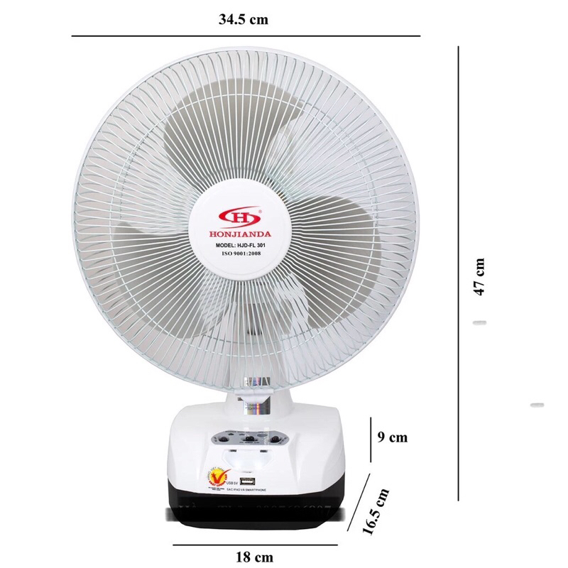 Quạt sạc HJD FL 301 LED 2 bình Honjianda