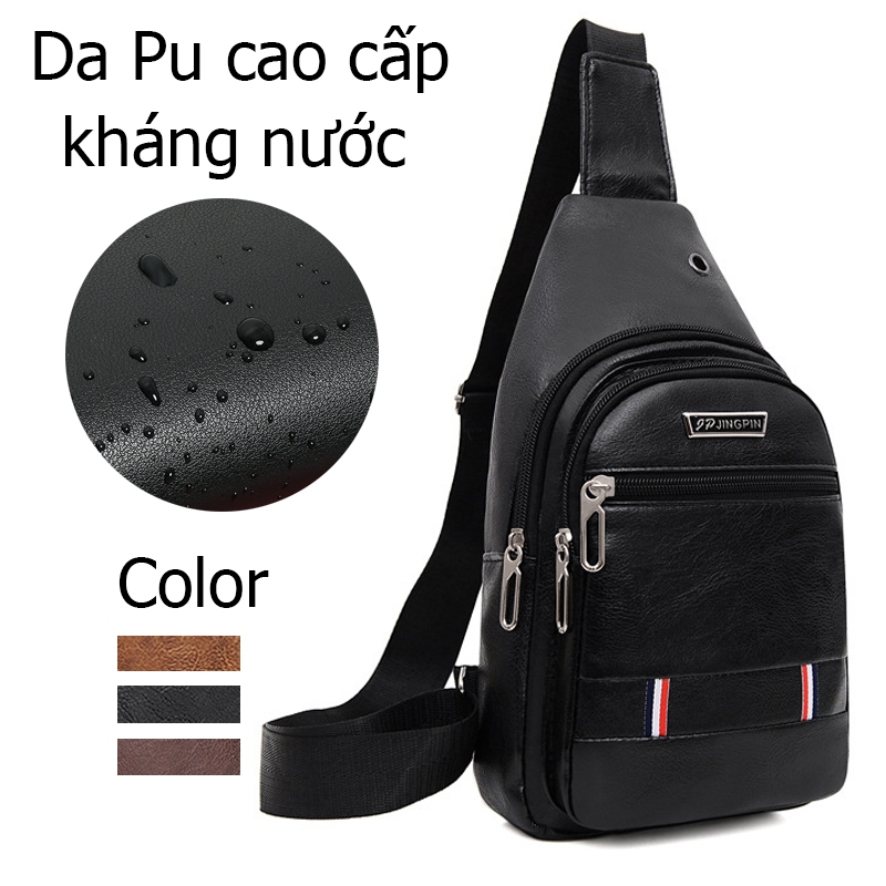 Túi nam đeo chéo da PU chống nước 3 ngăn, có lỗ nhét tai nghe hợp đi chơi, phượt, du lịch  thời trang hàn quốc S3 T244