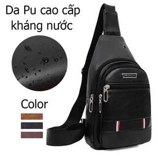 Túi nam đeo chéo da PU chống nước 3 ngăn, có lỗ nhét tai nghe hợp đi chơi, phượt, du lịch  thời trang hàn quốc S3 T244
