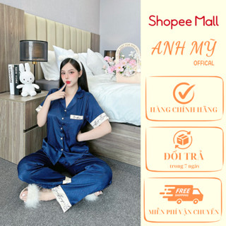 Đồ bộ lụa xước nữ ANH MỸ pijama , thiết kế mặc nhà cao cấp tay ngắn quần dài chữ ký SP0187 (HỎA TÔC)