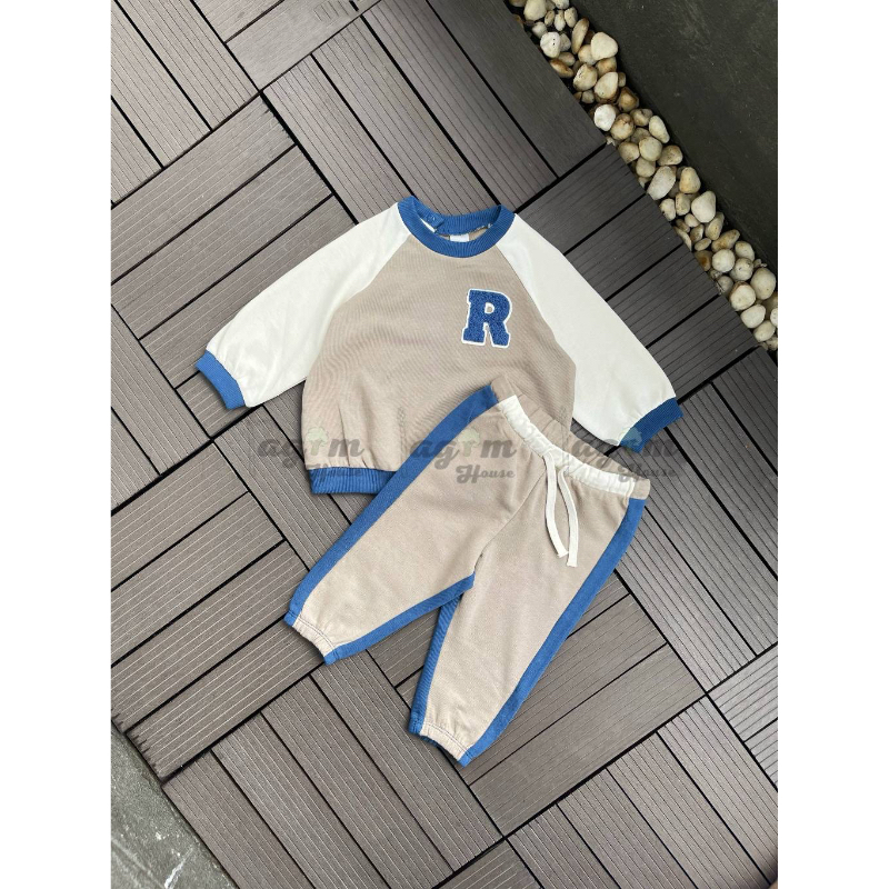 [Auth] Set bộ nỉ dài họa tiết chữ R HM auth bé trai từ 7-18kg - Lagim House