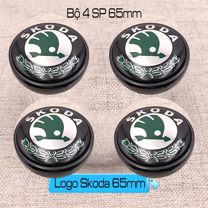 Ốp chụp mâm cho xe Skoda, Logo xe Skoda ốp mâm (Lazang) (đường kính 56mm và 65mm). Chất liệu nhựa AB