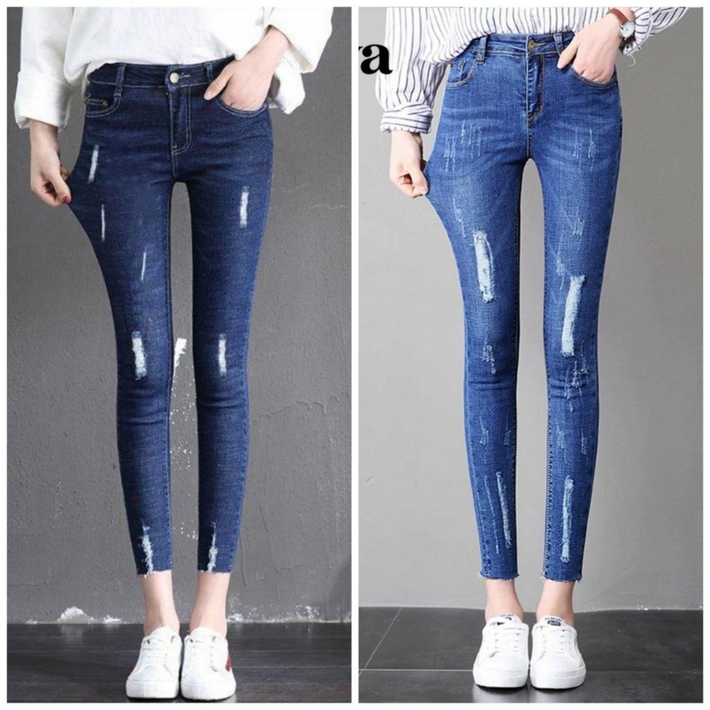 Quần Jean Nữ Quần Bò Nữ 9 Tấc Xước Rách Co Giãn Lưng Cao Hàng Công Ty Xuất Khẩu