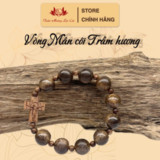 Vòng Mân Côi trầm hương Lộc Cát 10 kinh, dành cho người Công giáo – vòng tay gỗ lưu niệm Thiên Chúa, lần hạt cầu nguyện