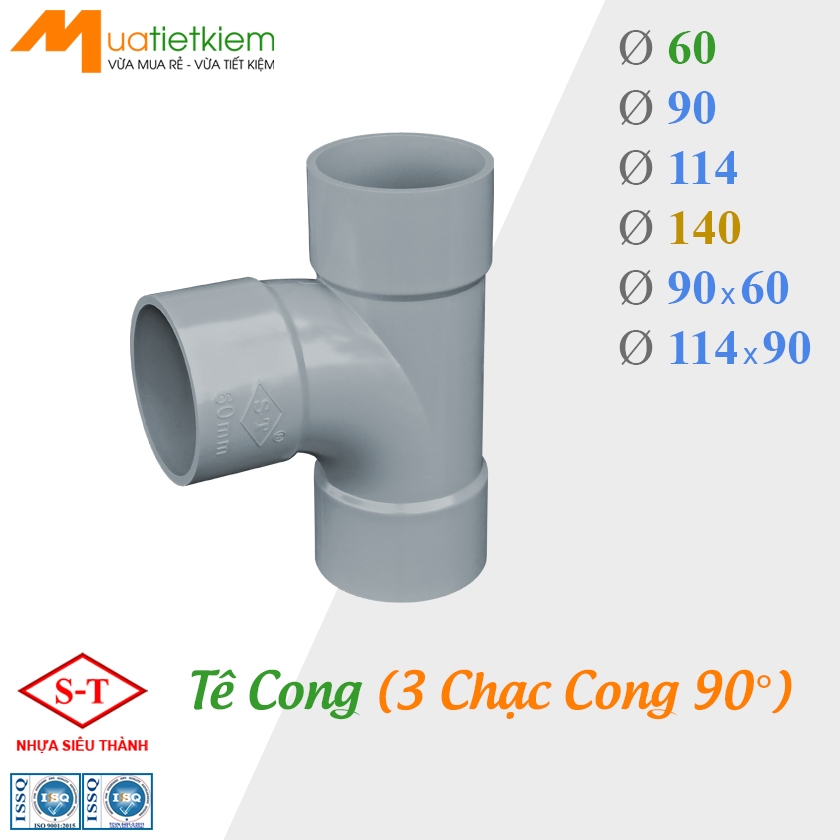 [BÁN SỈ] Tê Cong, Ba Chạc Cong PVC phi 60, 90, 114, 140, 90x60, 114x90, phụ kiện ống nước SIÊU THÀNH