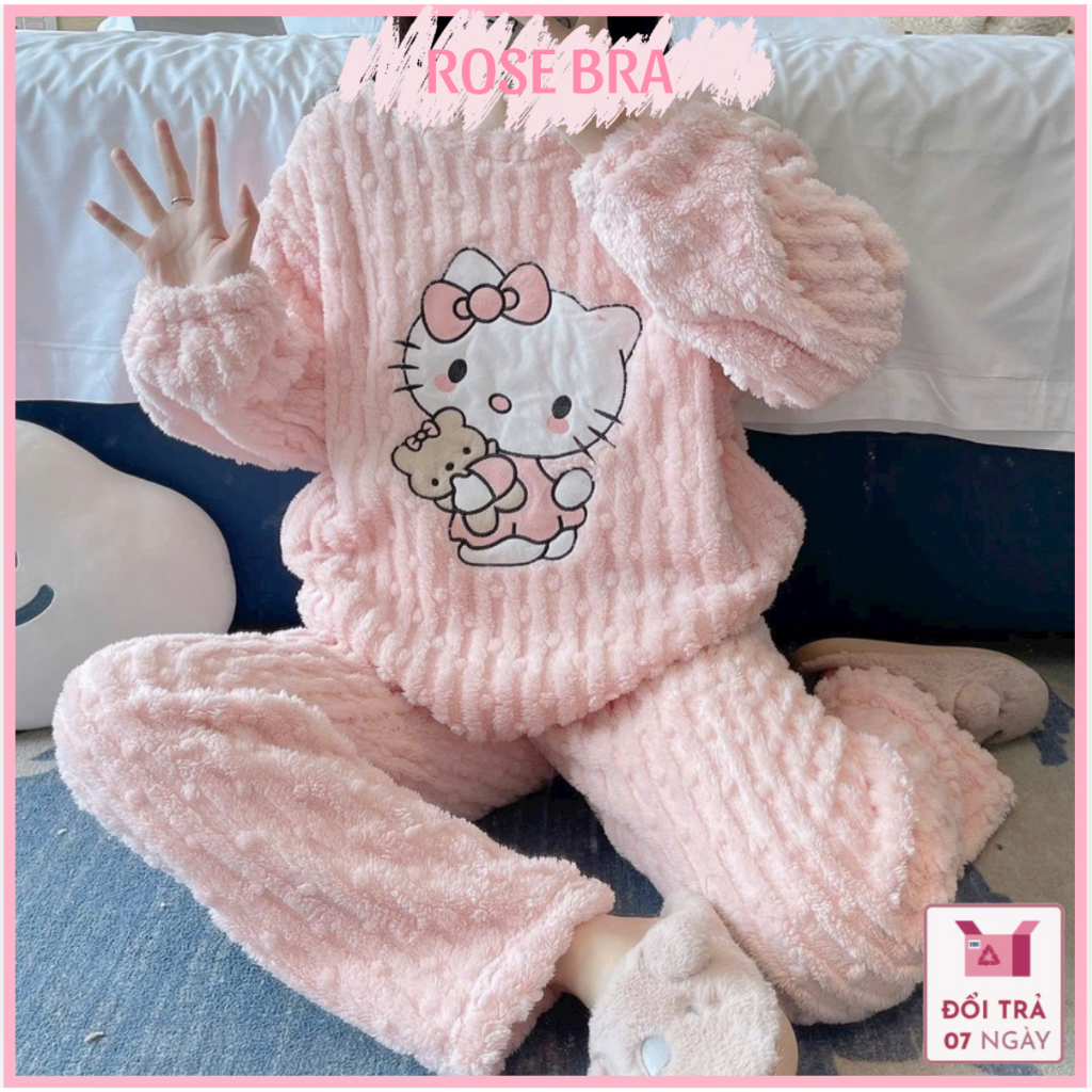 Bộ Đồ Lông Giữ Nhiệt, Bộ Ngủ Lông Hello Kitty, Bộ Ngủ Nữ Lông Ủ Kem 2 [BL11]