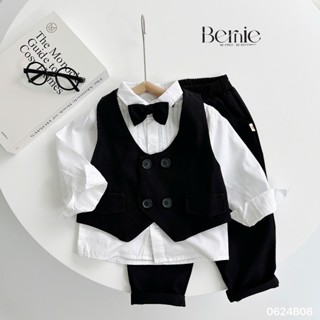 Bộ công tử bé trai áo gile phối sơ mi dài tay Bernie, set gile vest 4 chi tiết phong cách Hàn Quốc