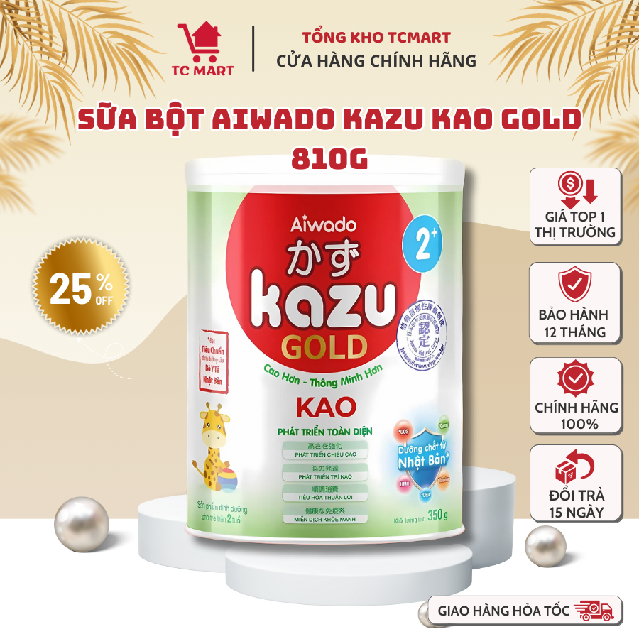 Sữa bột Aiwado Kazu Kao Gold 810g - Sữa mát cao lớn giúp bé Cao hơn, Thông Minh hơn và Phát Triển To