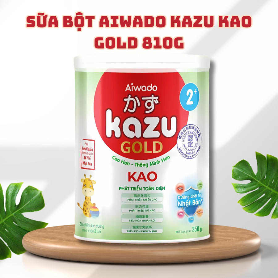 Sữa bột Aiwado Kazu Kao Gold 810g - Hệ dưỡng chất vàng 3A Gold (DHA, ALA, LA)