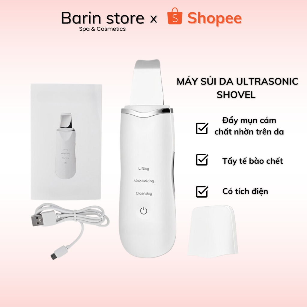 Máy Cà Da Chết Ultrasonic Shovel Cao Cấp Giúp Lấy Mụn Cám, Chất Dầu Nhờn Trên Da Có Tích Điện
