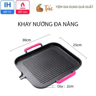 (tặng tay lót silicone) Vỉ Nướng Bếp Từ Hàn Quốc Mặt Đá Hoa Cương Chống Dính An toàn Size 30cm