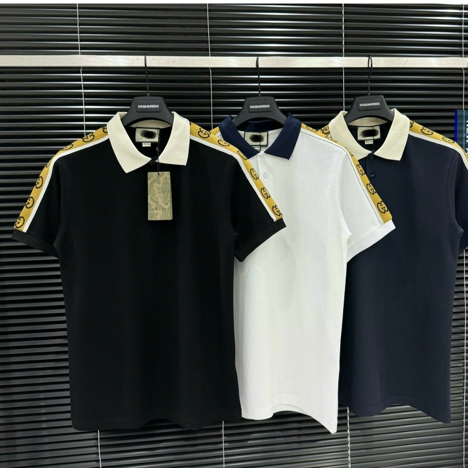 Áo polo GC nam hoạ tiết thêu viền vai logo siêu đẹp - Áo polo nam hàng siêu cấp chất liệu gai 100%