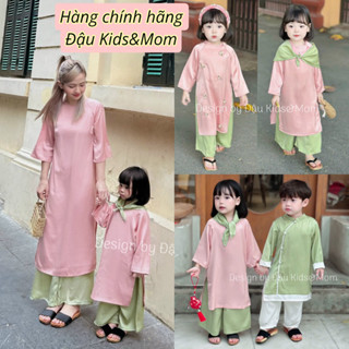 (7-65kg)Set Áo Dài Lụa Hồng Phấn Kèm Khăn Cực Yêu Cho Bé Gái 1-8T - Đậu Kids&Mom