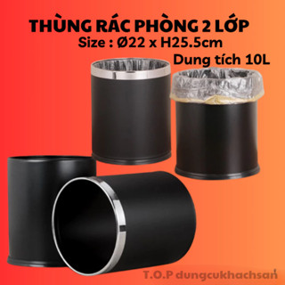  Thùng rác inox không nắp 2 lớp cho văn phòng khách sạn 