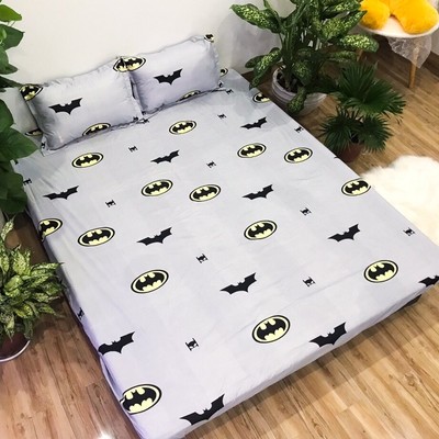 Bộ ga chun kèm đôi vỏ gối Poly cotton mẫu Batman (IB để chọn mẫu nha)