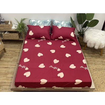 Bộ Ga Gối Poly Cotton Mẫu Tim Đỏ New (Chat với Shop để chọn mẫu)