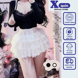 Chân váy ren xoè 3 tầng lưng chun có lót quân trong Xquin, Chân váy nữ dáng ngắn phổi ren bồng bềnh cực xinh
