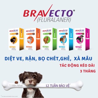 Bravecto Hộp 1 viên nhai vị thịt bò cho chó 2-56kg diệt trị ve, rận, bọ chét, ghẻ, xà mâu