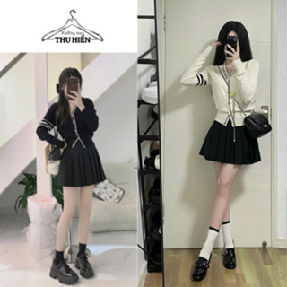  Áo cardigan nữ phối hoạ tiết viền tay 3 sọc cực thời thượng phong cách Hàn Quốc đầu thu xuongmaythuhien 