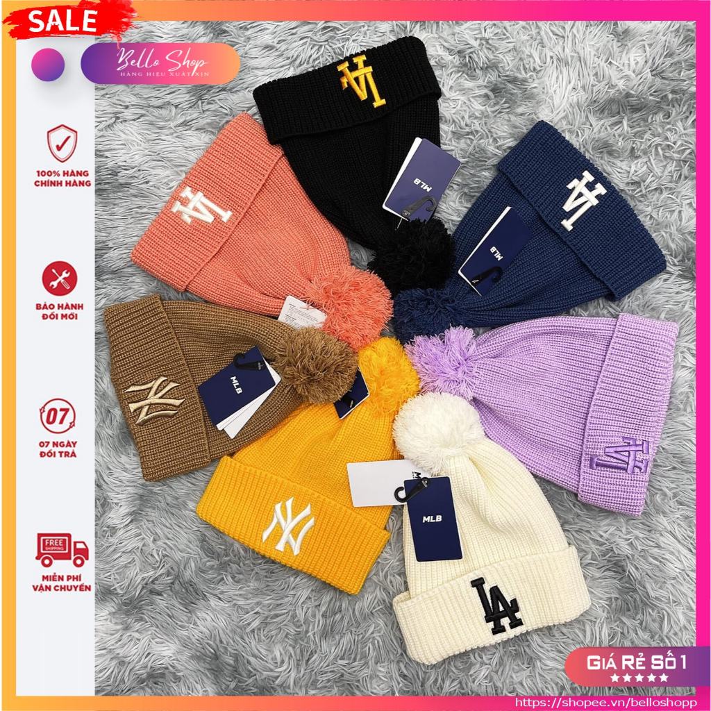 Mũ Len MLB Logo Thêu Thời Trang Mùa Đông Hàng Xuất Dư