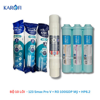 Bộ 10 Lõi Lọc Nước Karofi Với Bộ 123 Smax Pro V + RO 100GDP Purifim Mỹ + Cụm HP6.2