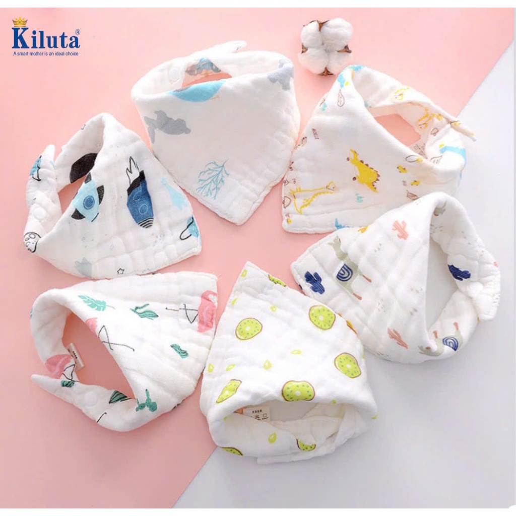 set 5 yếm xô 6 lớp Kiluta cho bé sơ sinh tới 3-4 tuổi, yếm giữ ấm cổ bé loại đẹp - Cotton