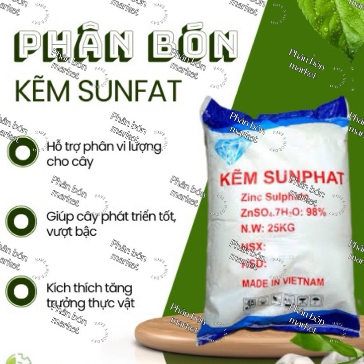 1kg Phân bón kẽm sunfat znso4.7h20 bổ sung kẽm tốt cây trồng