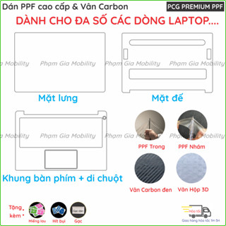 Combo trọn bộ dán PPF và Skin carbon cho mặt lưng (A), mặt bàn phím (C), mặt đế (D) cho dòng laptop (hỏi trước khi đặt)