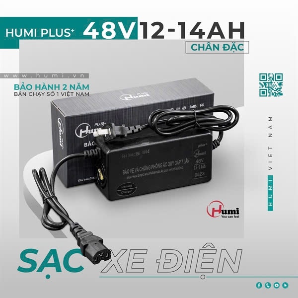 Sạc bình acquy xe điện cao cấp Humi 48v- 12ah đến 15ah (chân đặc)