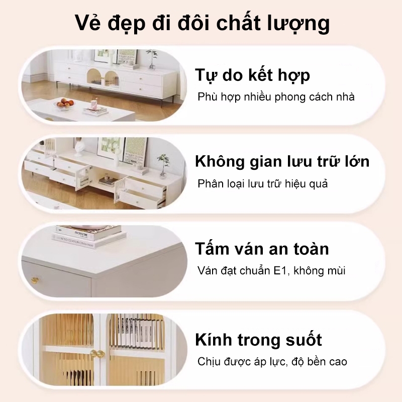 MY Bộ Tủ kệ tivi và bàn trà sofa đẹp có ngăn kéo phong cách hiện đại sang trọng, chống nước | BigBuy360 - bigbuy360.vn