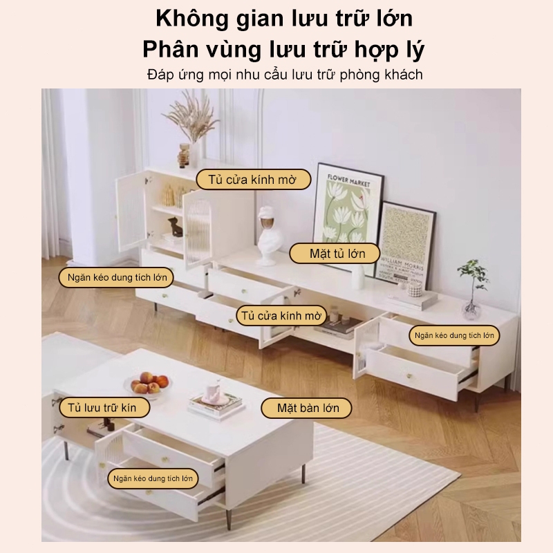 MY Bộ Tủ kệ tivi và bàn trà sofa đẹp có ngăn kéo phong cách hiện đại sang trọng, chống nước | BigBuy360 - bigbuy360.vn