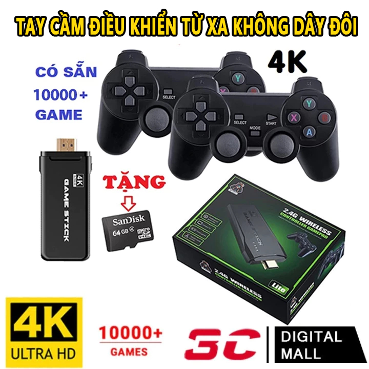 Máy Chơi Game Điện Tử 4 Nút Game Stick HDMI 10000+ Trò Chơi, Kết nối HDMI, 4K HD