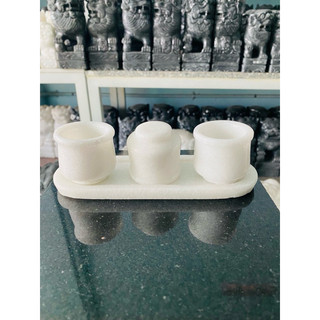 Bộ Khay 3 Ly Đá Cẩm Thạch Trắng TN