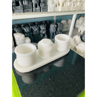 Bộ Khay 3 Ly Đá Cẩm Thạch Trắng TN
