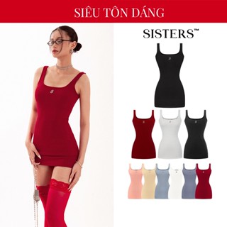  Váy body ngắn cổ vuông SISTERS dây mảnh màu đen đỏ xám xanh hồng kem và trắng siêu tôn dáng Shiloh SIS-CLUB 