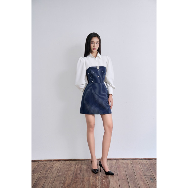Celin Dress - Váy phối sơ mi đính đá Bynoir Studio