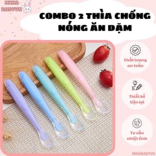 Combo 2 Thìa Ăn Dặm Chống Nóng, Thìa Ăn Dặm Silicon Bảo Vệ Nướu Cho Bé Nhiều Màu