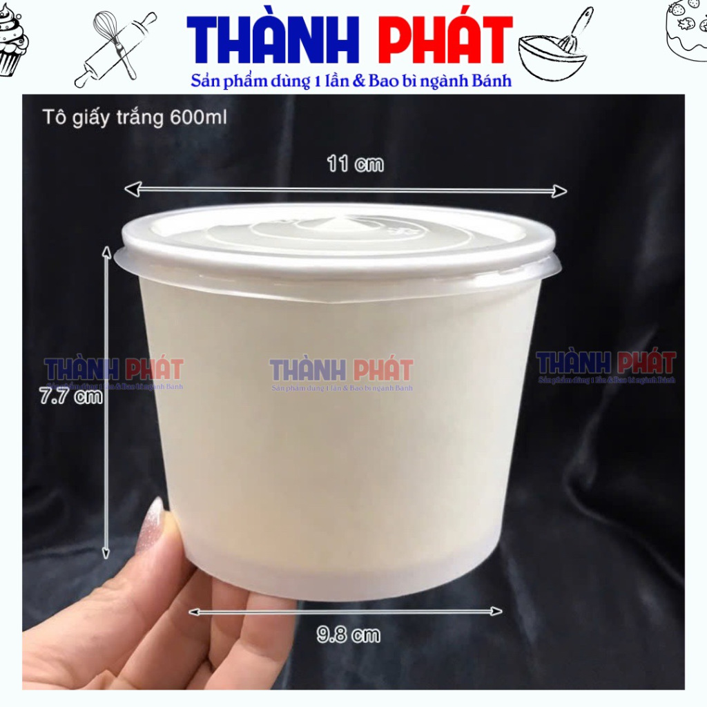 50 Tô giấy 600ml đựng cháo -Tô giấy đựng thức ăn bao gồm nắp - Tô giấy đựng lẩu ly