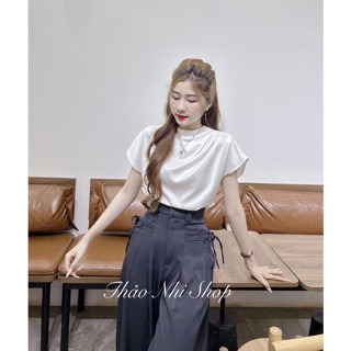  Áo sơ mi nữ kiểu nhún vai tay cánh dơi phong cách Hàn Quốc - Áo sơ mi công sở tiểu thư chất vải Lụa mềm mát mặc hẹn hò 