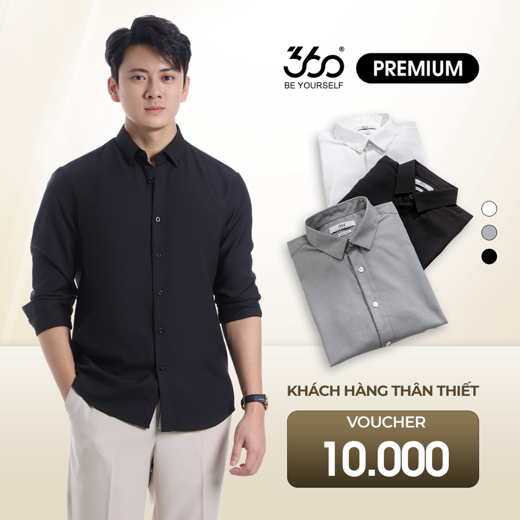 Áo sơ mi nano công sở nam dài tay cổ đức sang trọng thương hiệu 360 Boutique chất liệu cafe cao cấp - SHDTK523