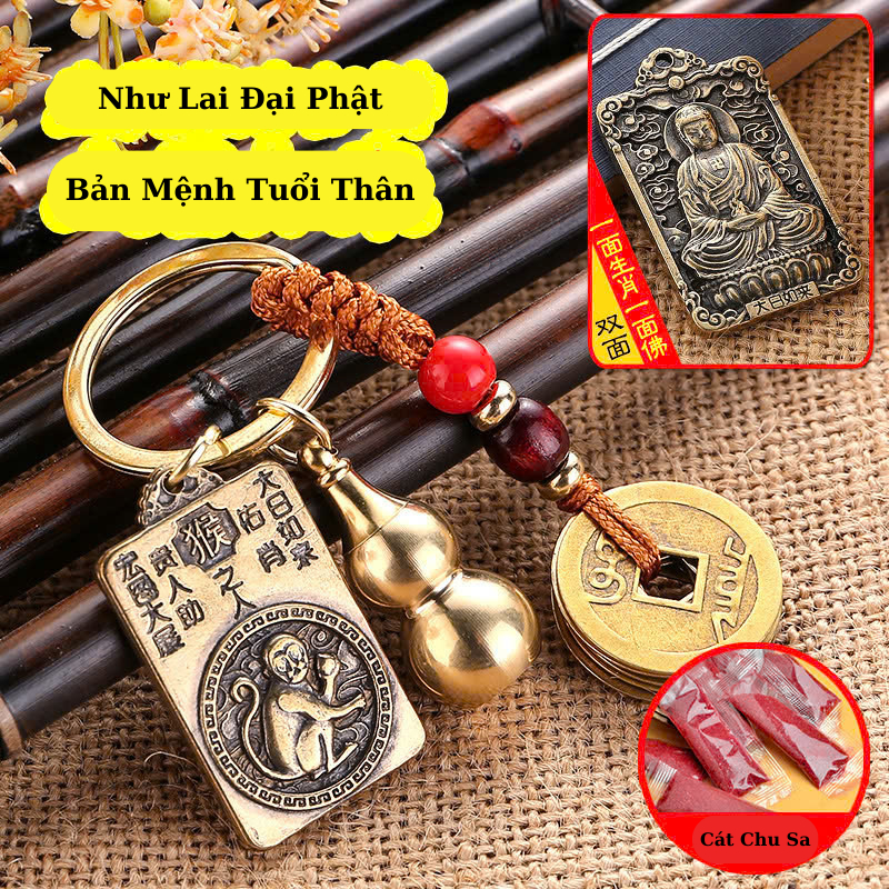 Móc Khóa 12 Con Giáp Bằng Đồng Thau, Mặt Sau Hình Phật Bản Mệnh