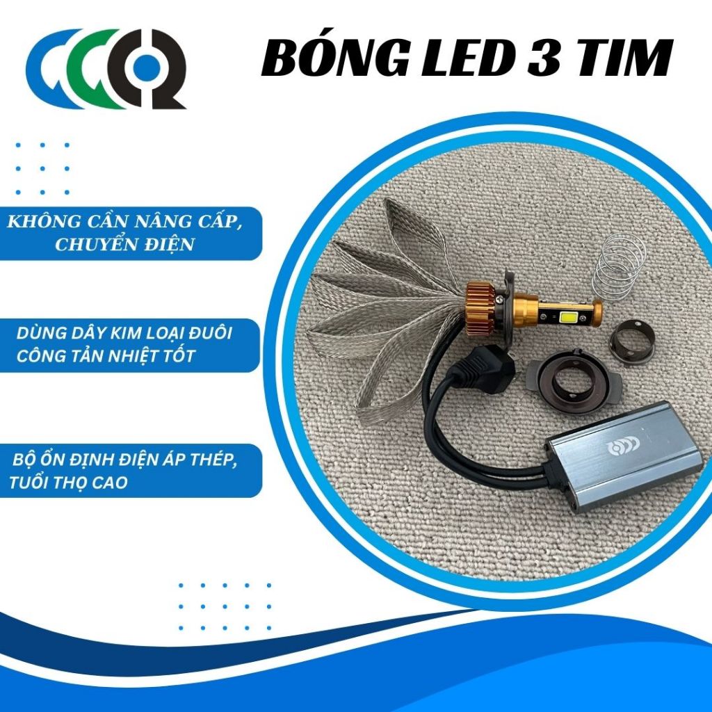 Đèn LED Xe Máy / Đèn Pha Xe Máy 3 Tim 2 Tim Tản Nhiệt Đuôi Cong